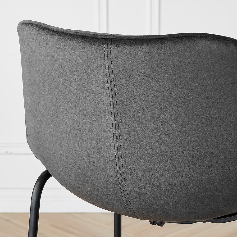 Ensemble de 2 tabourets de bar à dossier cannelé Sutton (velours gris)