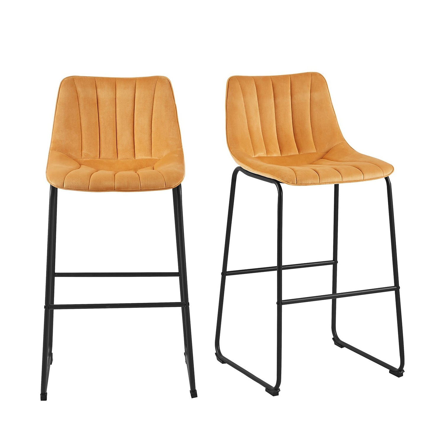 Ensemble de 2 tabourets de bar à dossier cannelé Sutton (velours moutarde)
