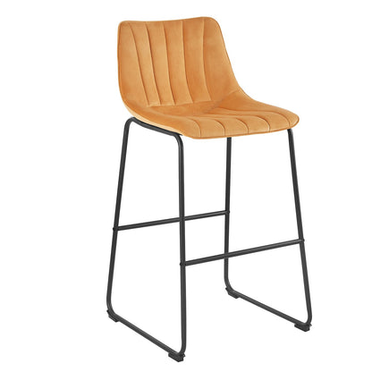 Ensemble de 2 tabourets de bar à dossier cannelé Sutton (velours moutarde)