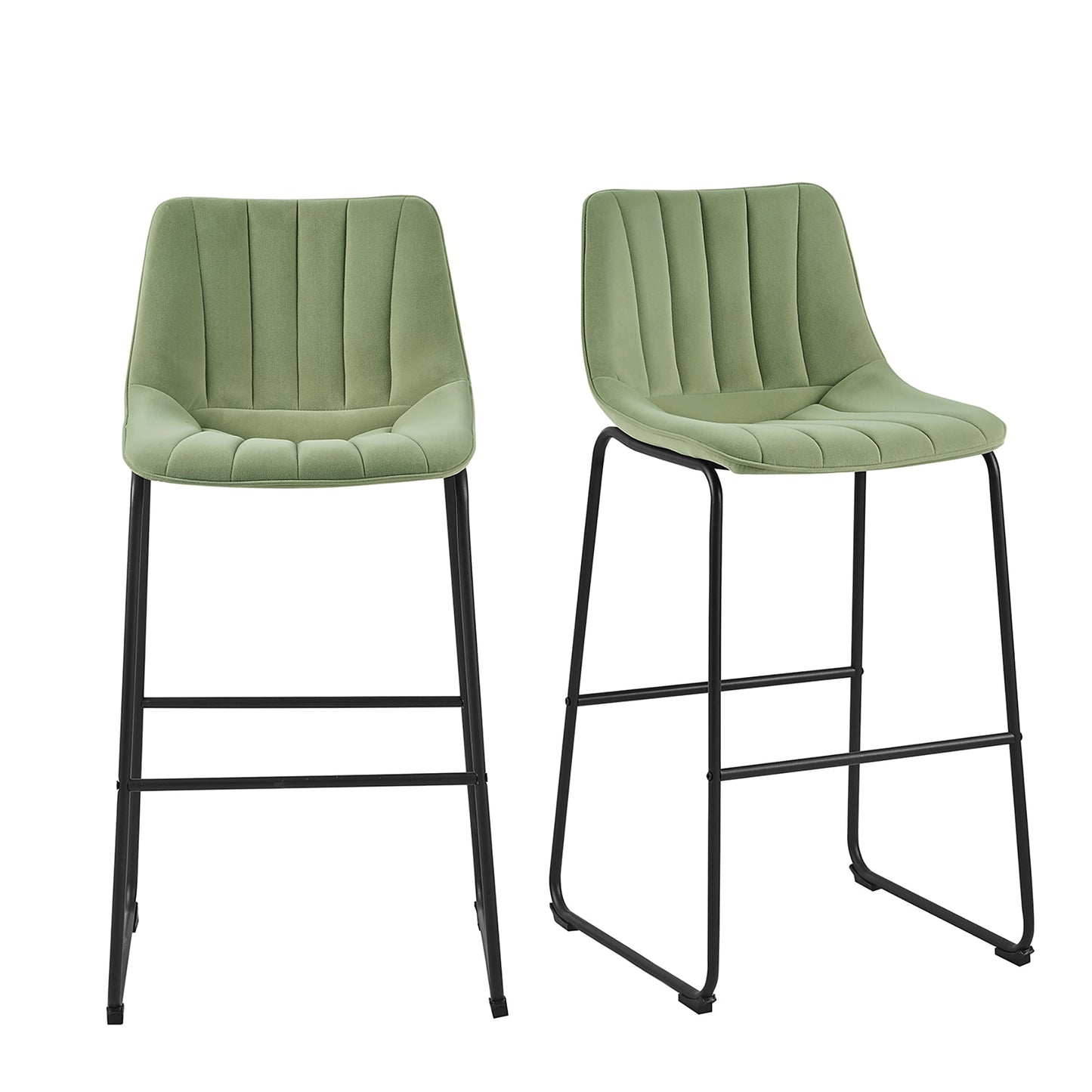 Ensemble de 2 tabourets de bar Sutton à dossier cannelé (velours vert sauge)