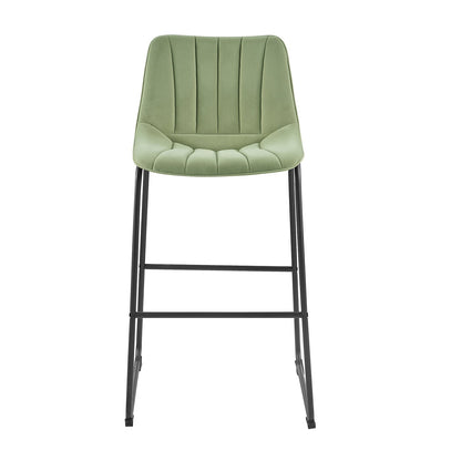 Ensemble de 2 tabourets de bar Sutton à dossier cannelé (velours vert sauge)
