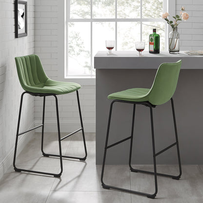 Ensemble de 2 tabourets de bar Sutton à dossier cannelé (velours vert sauge)