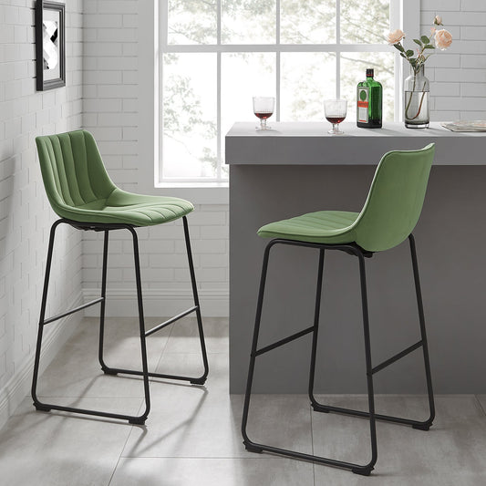 Ensemble de 2 tabourets de bar Sutton à dossier cannelé (velours vert sauge)