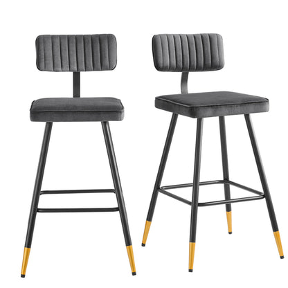 Ensemble de 2 tabourets de bar rembourrés en velours gris foncé Charlecote