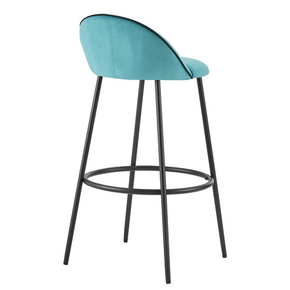 Lot de 2 tabourets de bar rembourrés en velours bleu avec passepoil contrasté Barton
