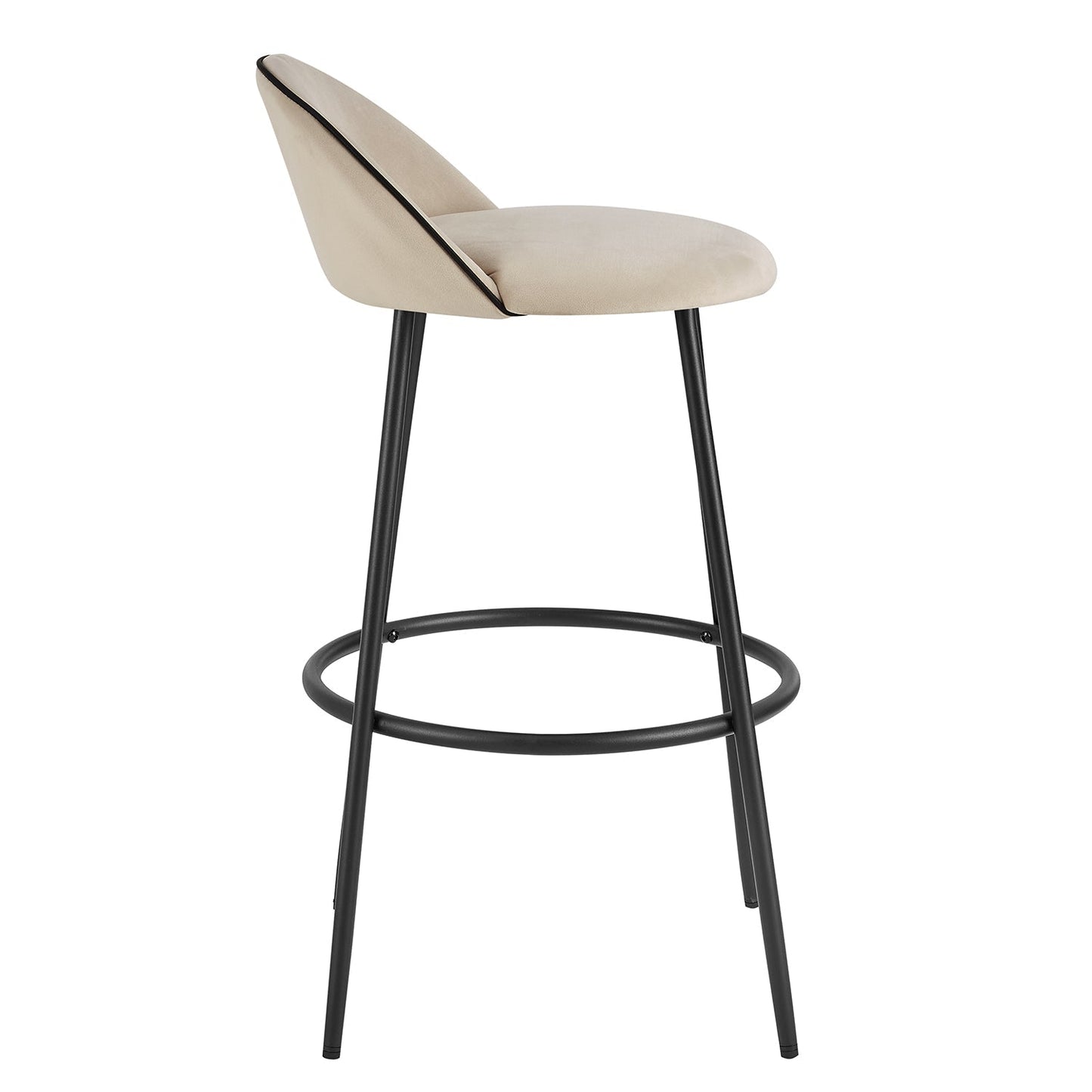 Lot de 2 tabourets de bar Barton en velours champagne avec passepoil contrasté