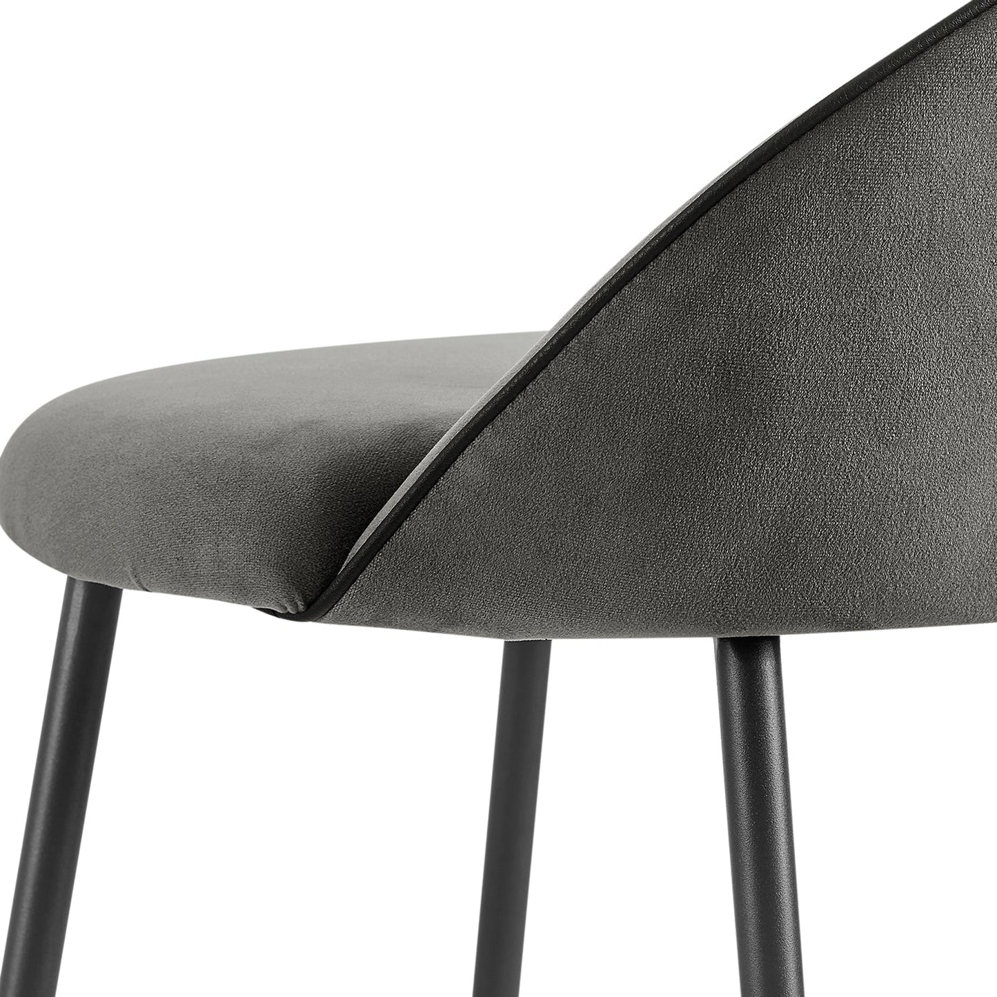 Lot de 2 tabourets de bar Barton en velours gris avec passepoil contrasté