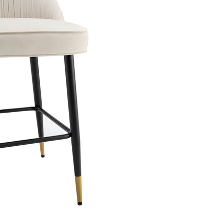 Lot de 2 tabourets de bar rembourrés en velours beige champagne plissé Miyae