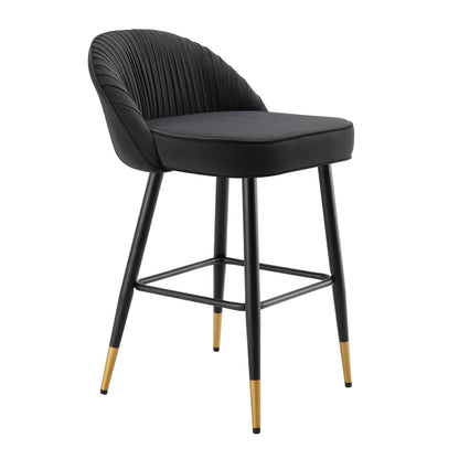 Ensemble de 2 tabourets de bar rembourrés en velours anthracite plissé Miyae