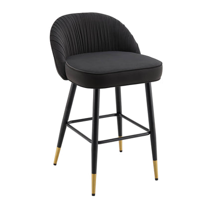 Ensemble de 2 tabourets de bar rembourrés en velours anthracite plissé Miyae