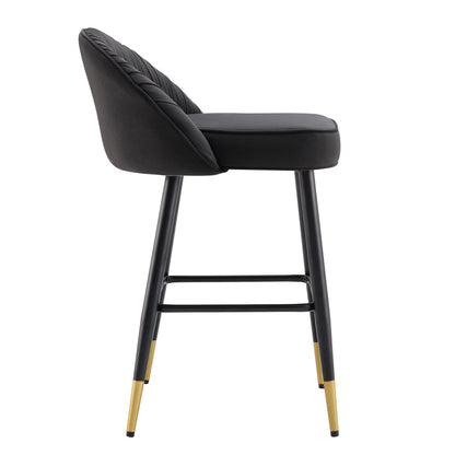 Ensemble de 2 tabourets de bar rembourrés en velours anthracite plissé Miyae