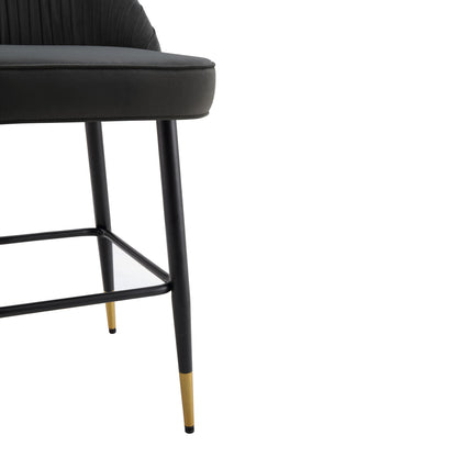 Ensemble de 2 tabourets de bar rembourrés en velours anthracite plissé Miyae