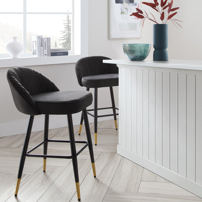 Ensemble de 2 tabourets de bar rembourrés en velours anthracite plissé Miyae