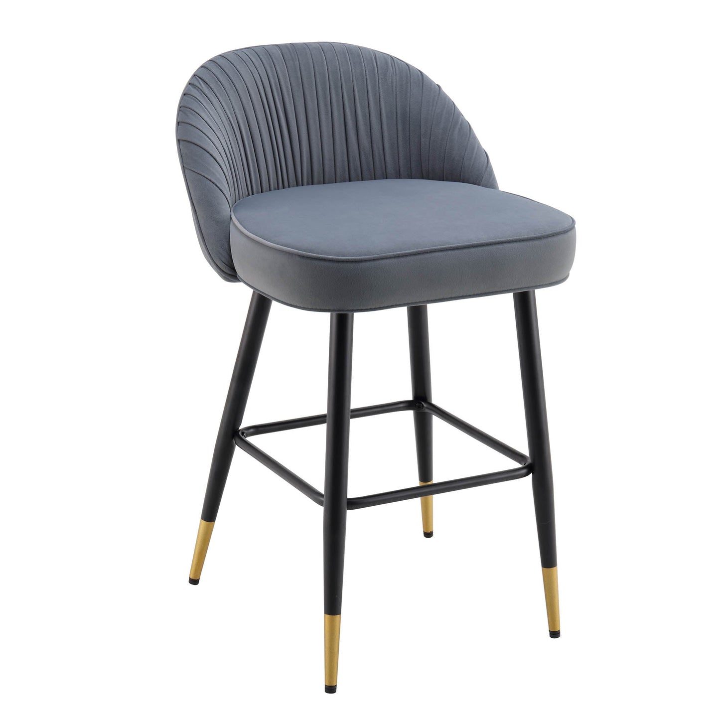 Lot de 2 tabourets de bar rembourrés en velours gris clair plissé Miyae