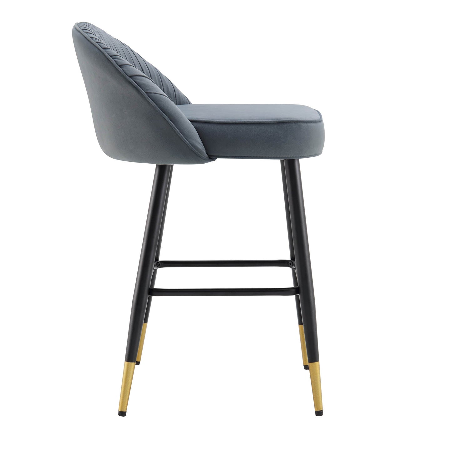 Lot de 2 tabourets de bar rembourrés en velours gris clair plissé Miyae