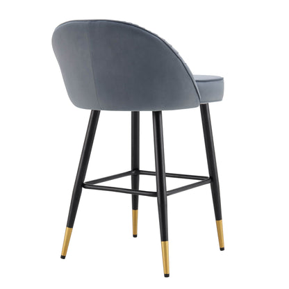 Lot de 2 tabourets de bar rembourrés en velours gris clair plissé Miyae