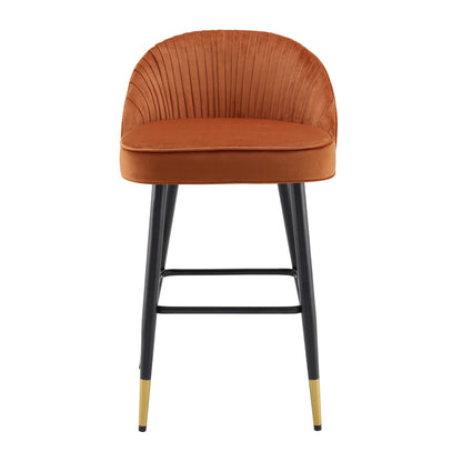 Lot de 2 tabourets de bar rembourrés en velours plissé orange brûlé Miyae