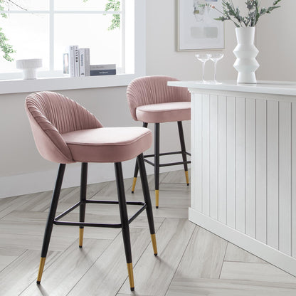 Lot de 2 tabourets de bar rembourrés en velours rose pâle plissé Miyae