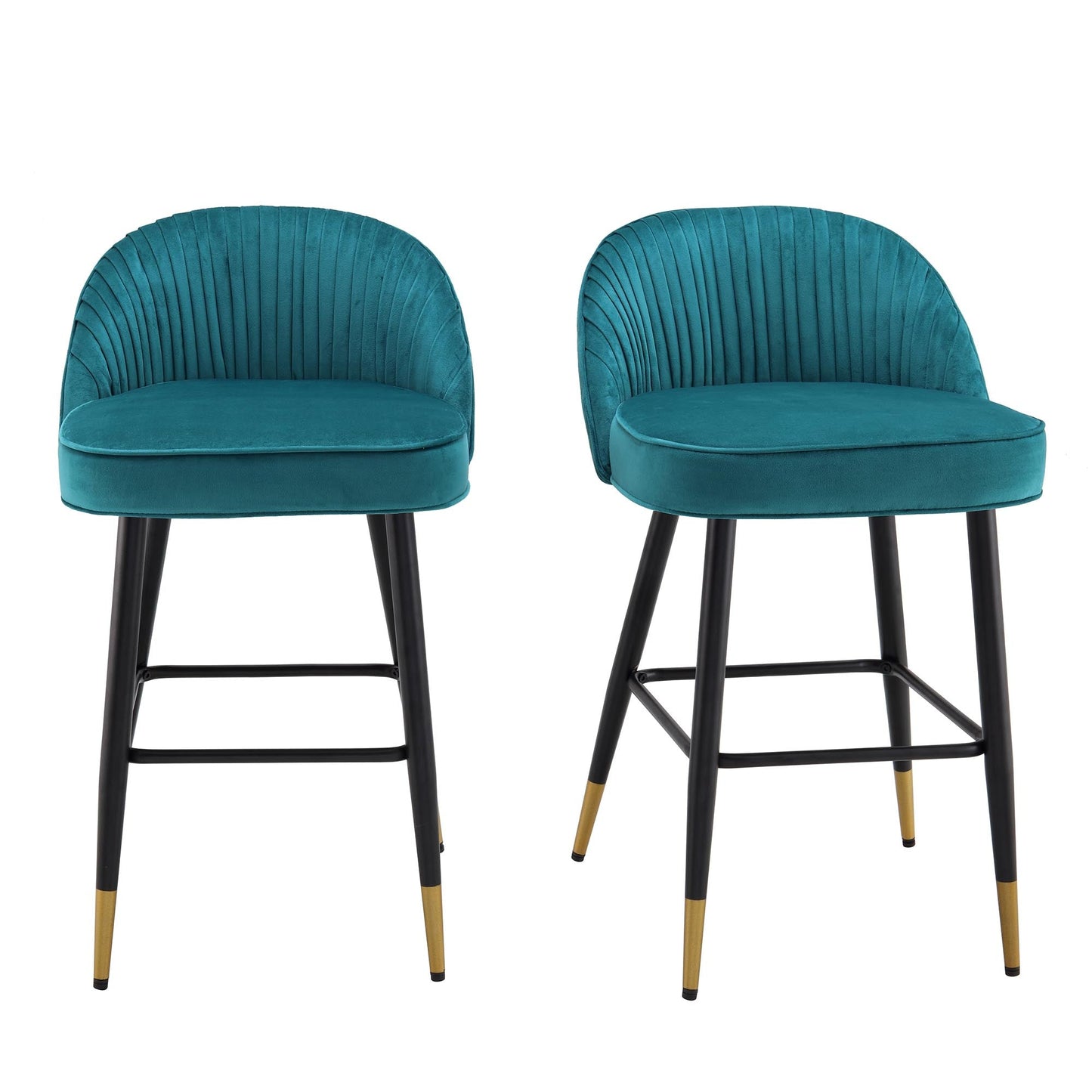 Ensemble de 2 tabourets de bar rembourrés en velours bleu sarcelle plissé Miyae