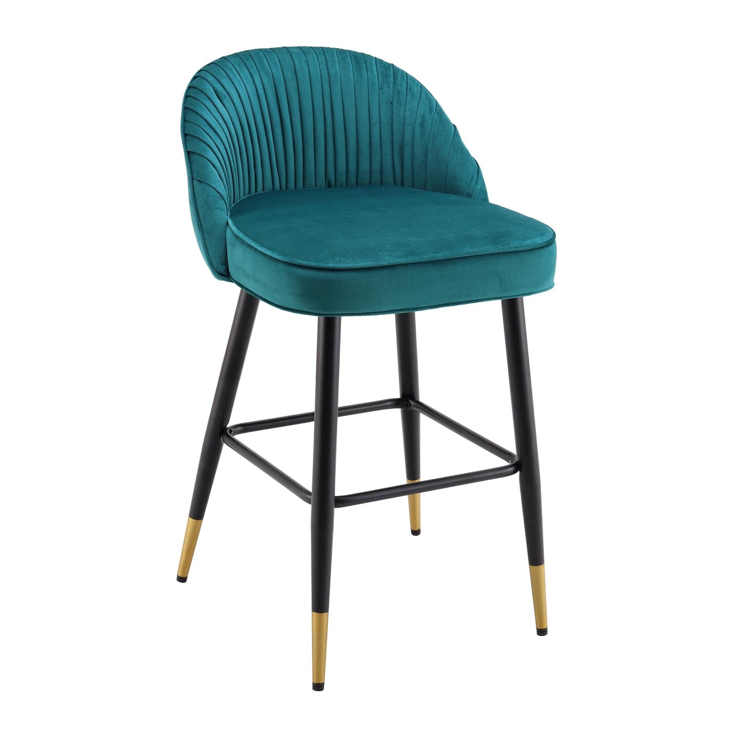 Ensemble de 2 tabourets de bar rembourrés en velours bleu sarcelle plissé Miyae