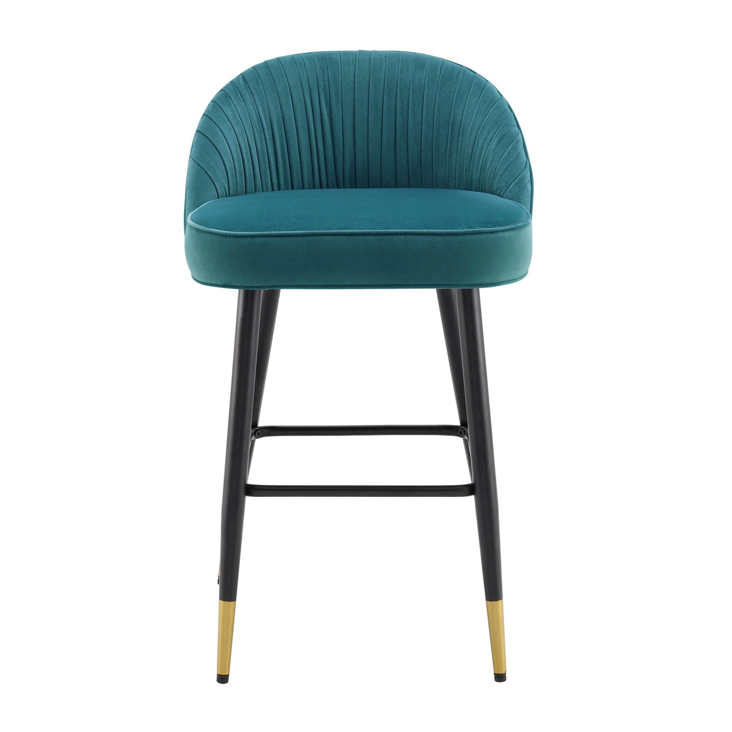 Ensemble de 2 tabourets de bar rembourrés en velours bleu sarcelle plissé Miyae