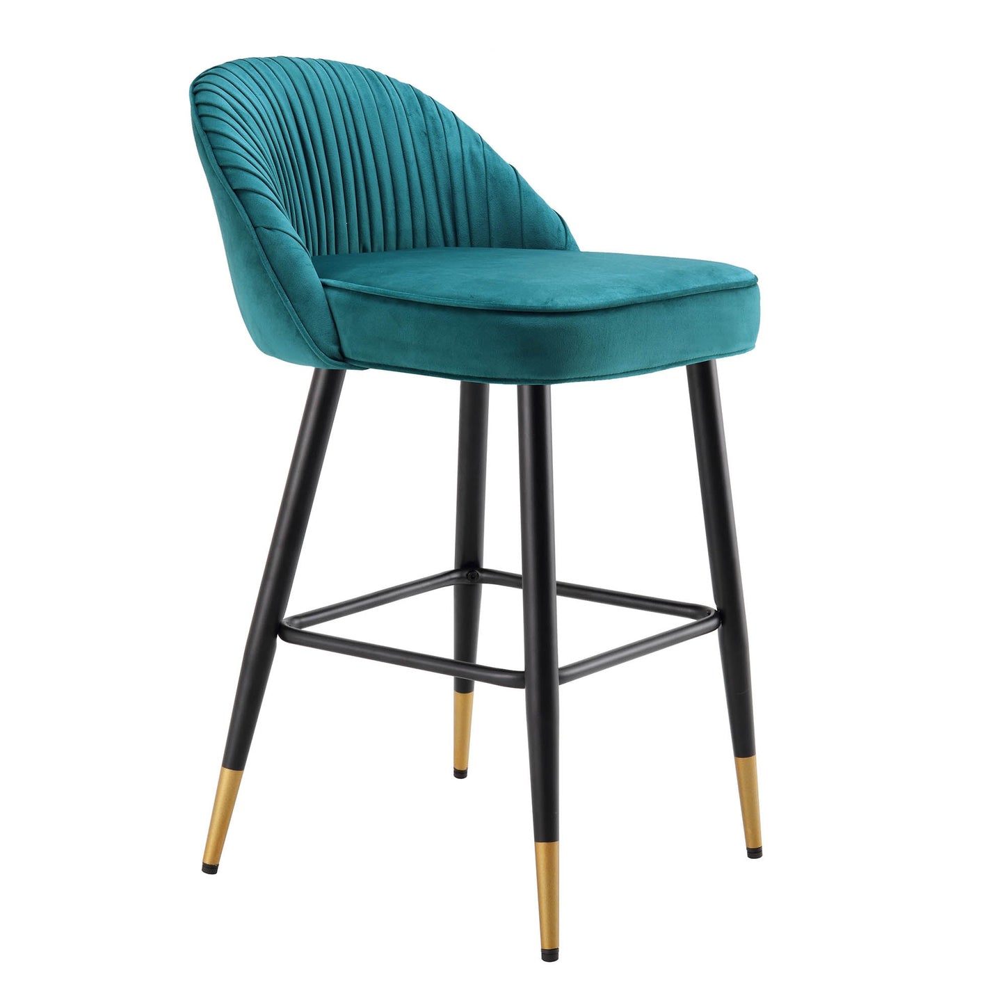 Ensemble de 2 tabourets de bar rembourrés en velours bleu sarcelle plissé Miyae