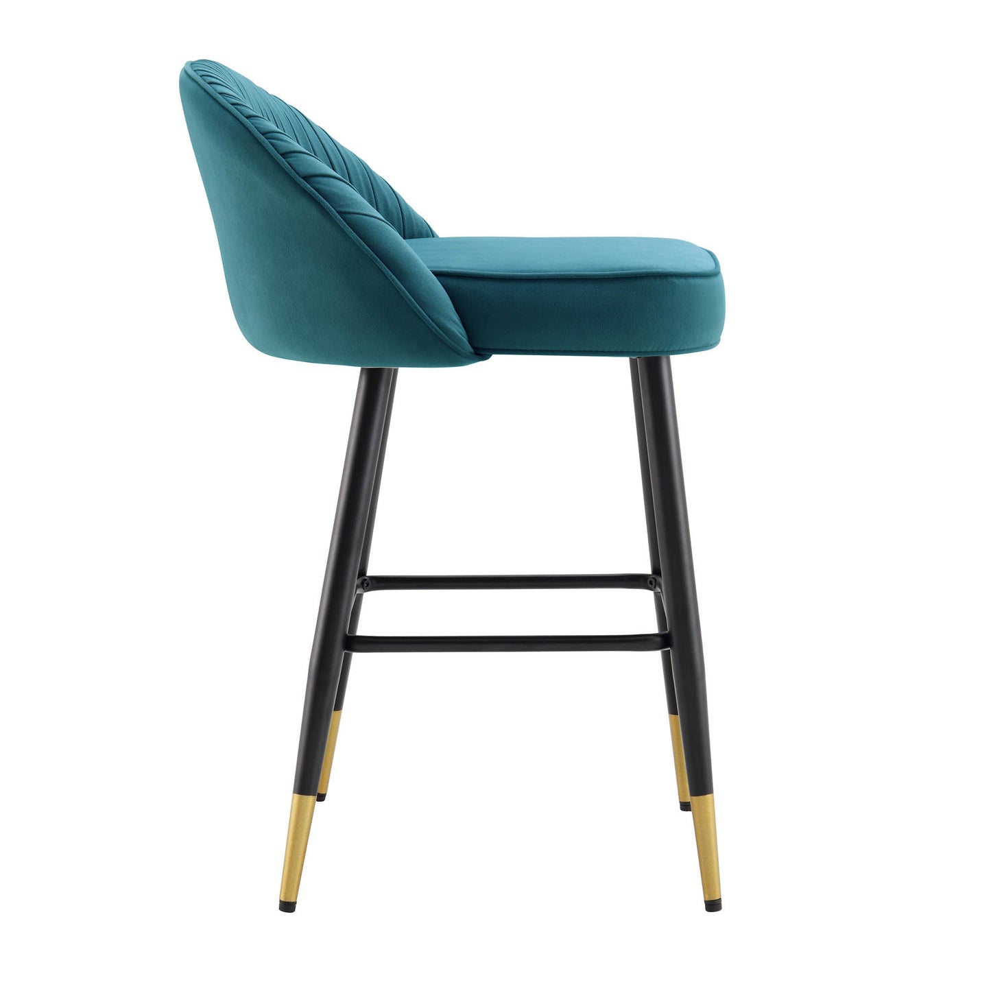 Ensemble de 2 tabourets de bar rembourrés en velours bleu sarcelle plissé Miyae