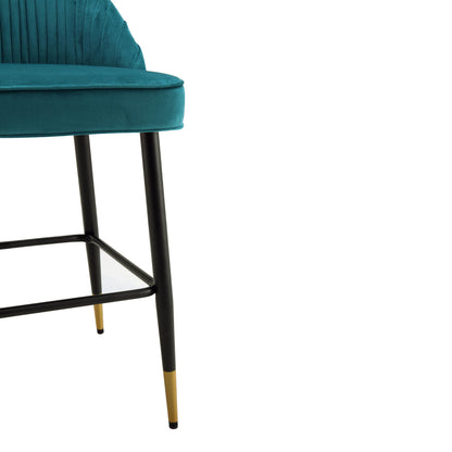Ensemble de 2 tabourets de bar rembourrés en velours bleu sarcelle plissé Miyae
