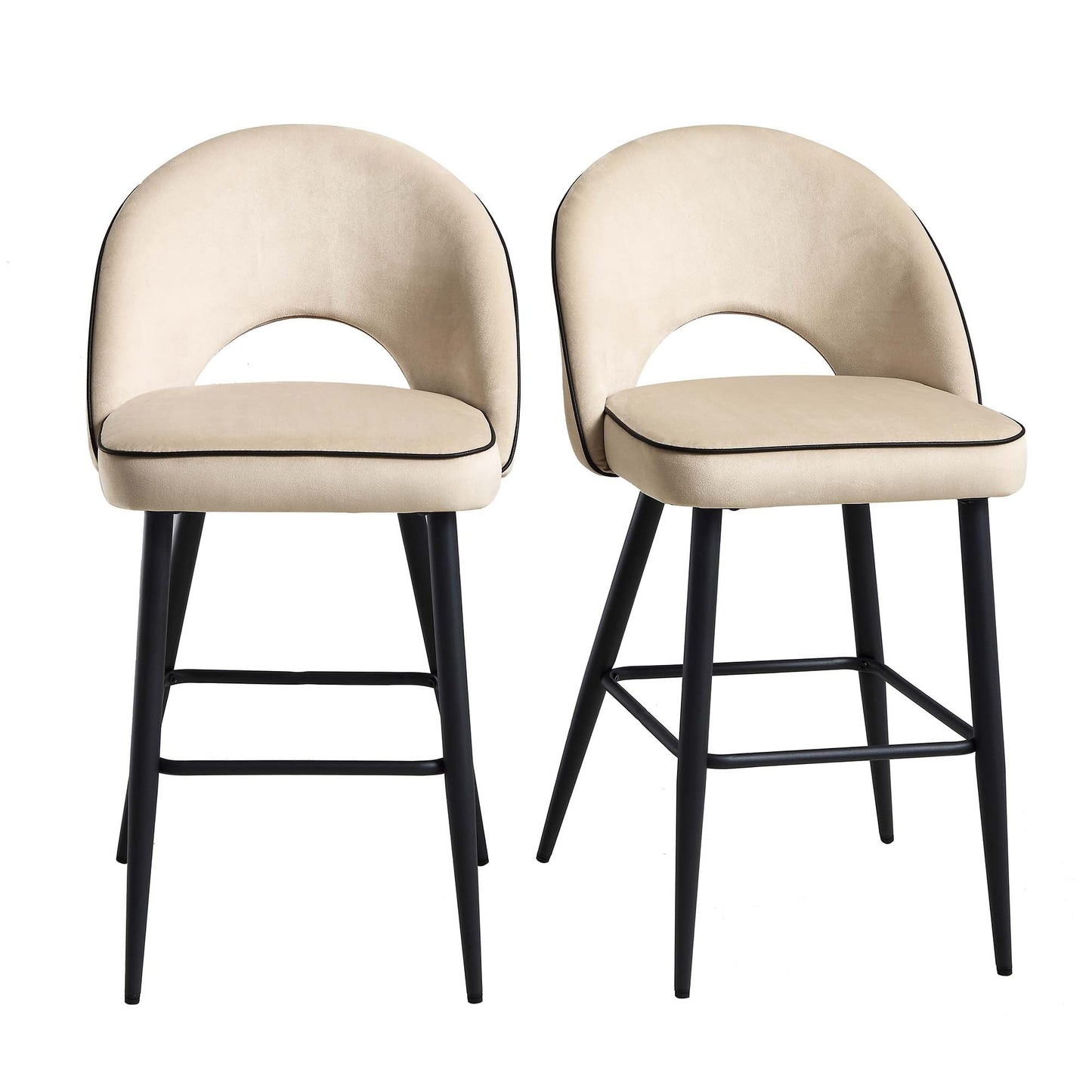 Ensemble de 2 tabourets de bar Oakley en velours champagne avec passepoil contrasté