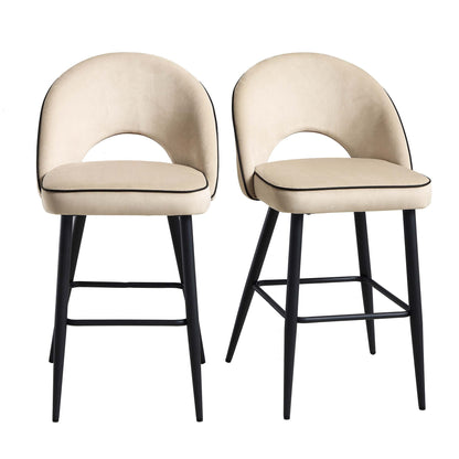 Ensemble de 2 tabourets de bar Oakley en velours champagne avec passepoil contrasté