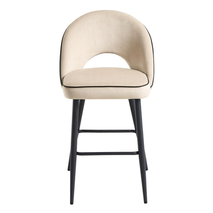Ensemble de 2 tabourets de bar Oakley en velours champagne avec passepoil contrasté