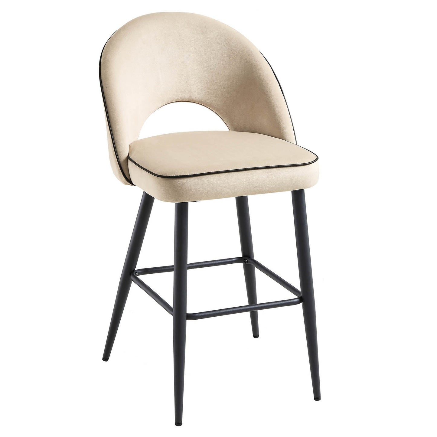 Ensemble de 2 tabourets de bar Oakley en velours champagne avec passepoil contrasté