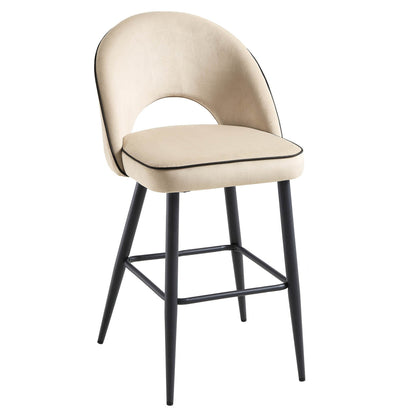 Ensemble de 2 tabourets de bar Oakley en velours champagne avec passepoil contrasté