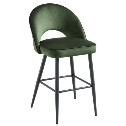 Ensemble de 2 tabourets de bar Oakley en velours vert foncé avec passepoil contrasté