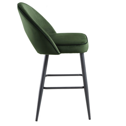 Ensemble de 2 tabourets de bar Oakley en velours vert foncé avec passepoil contrasté
