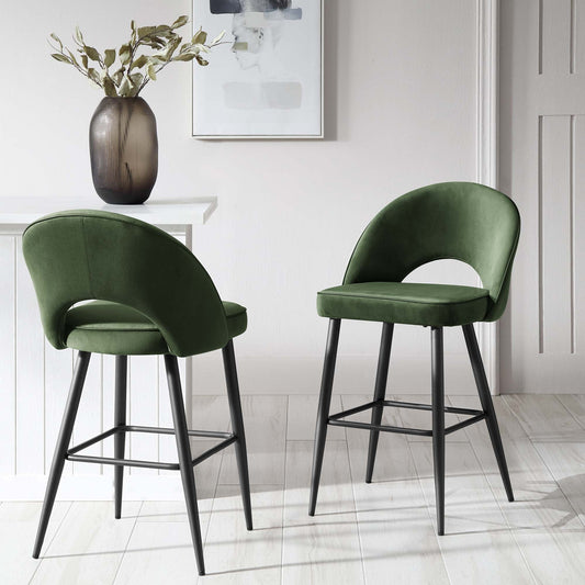 Ensemble de 2 tabourets de bar Oakley en velours vert foncé avec passepoil contrasté