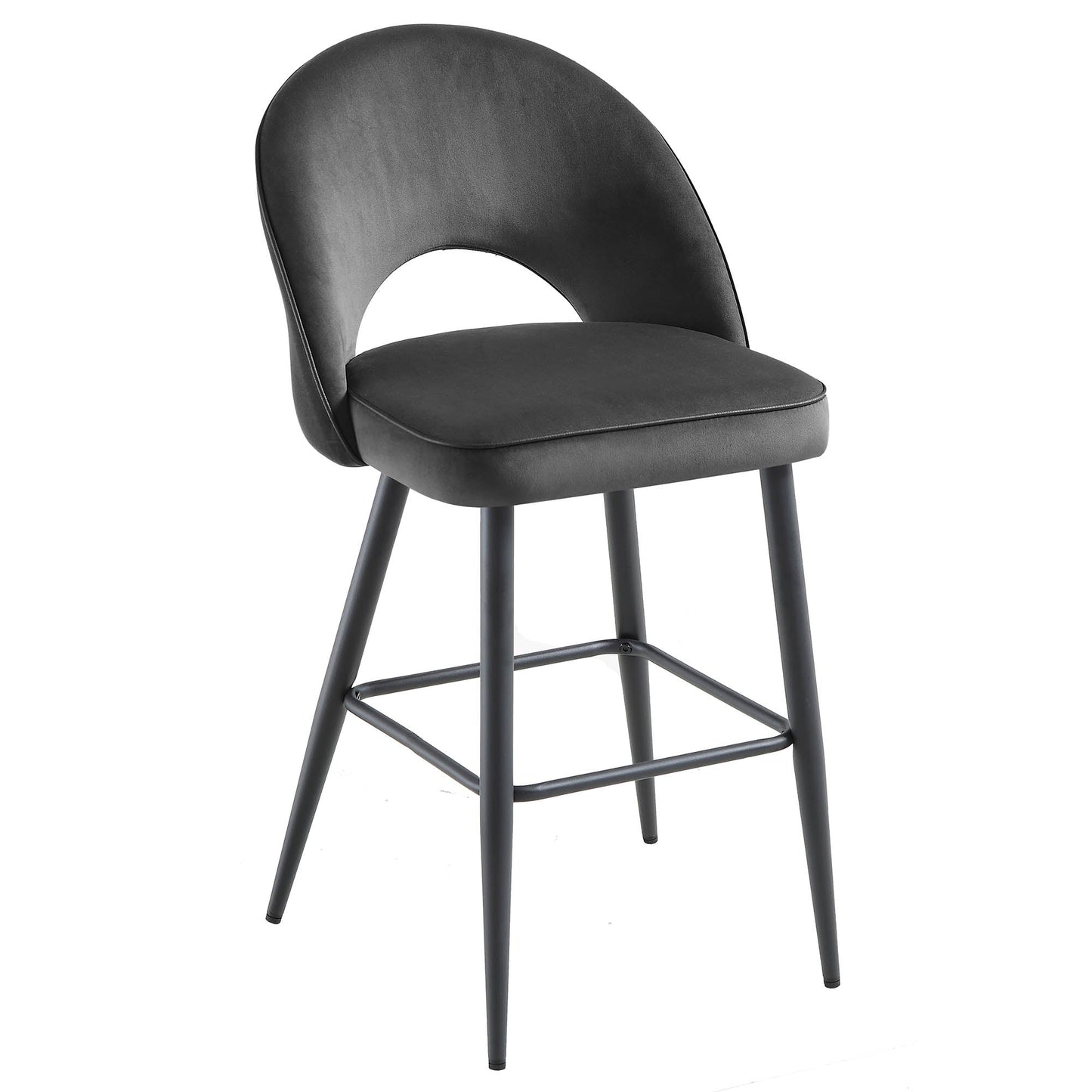 Ensemble de 2 tabourets de bar Oakley en velours gris foncé avec passepoil contrasté