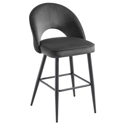Ensemble de 2 tabourets de bar Oakley en velours gris foncé avec passepoil contrasté
