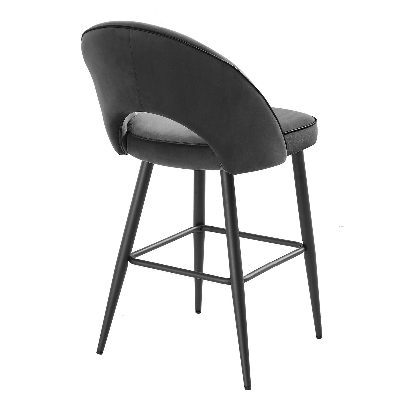 Ensemble de 2 tabourets de bar Oakley en velours gris foncé avec passepoil contrasté