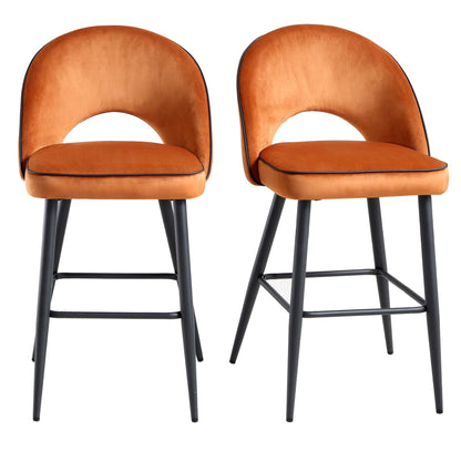 Ensemble de 2 tabourets de bar Oakley en velours orange avec passepoil contrasté