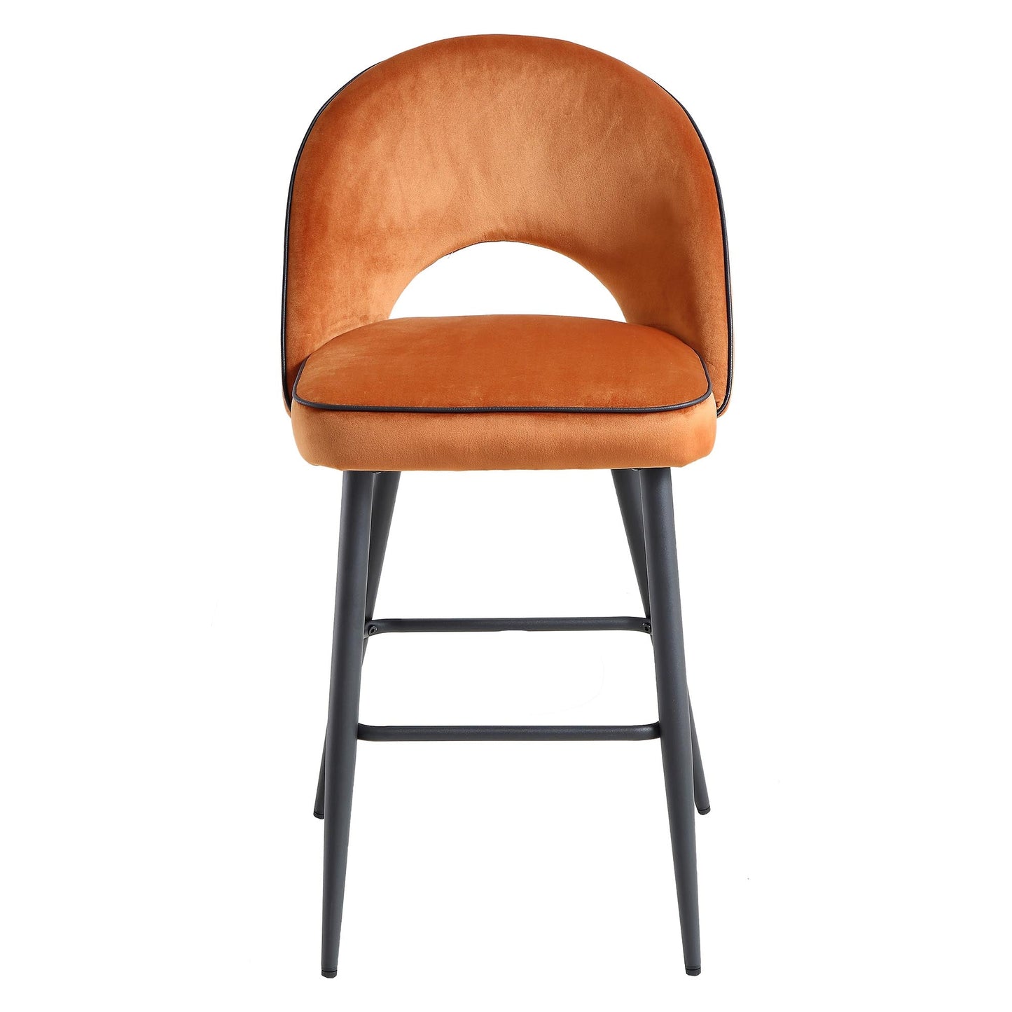 Ensemble de 2 tabourets de bar Oakley en velours orange avec passepoil contrasté