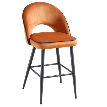 Ensemble de 2 tabourets de bar Oakley en velours orange avec passepoil contrasté