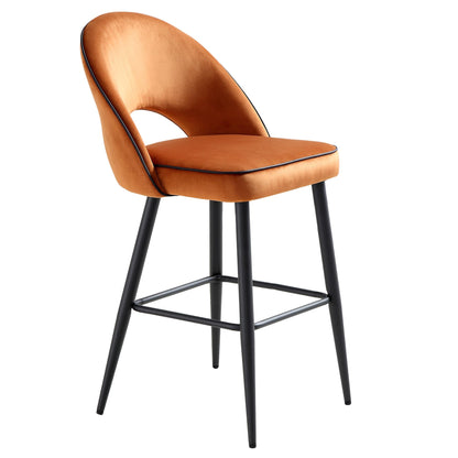 Ensemble de 2 tabourets de bar Oakley en velours orange avec passepoil contrasté