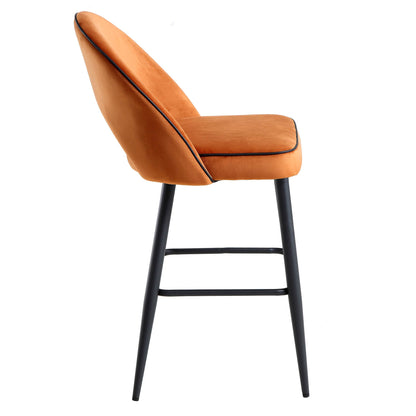 Ensemble de 2 tabourets de bar Oakley en velours orange avec passepoil contrasté