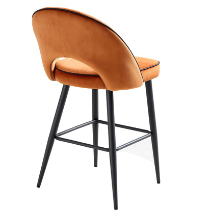 Ensemble de 2 tabourets de bar Oakley en velours orange avec passepoil contrasté