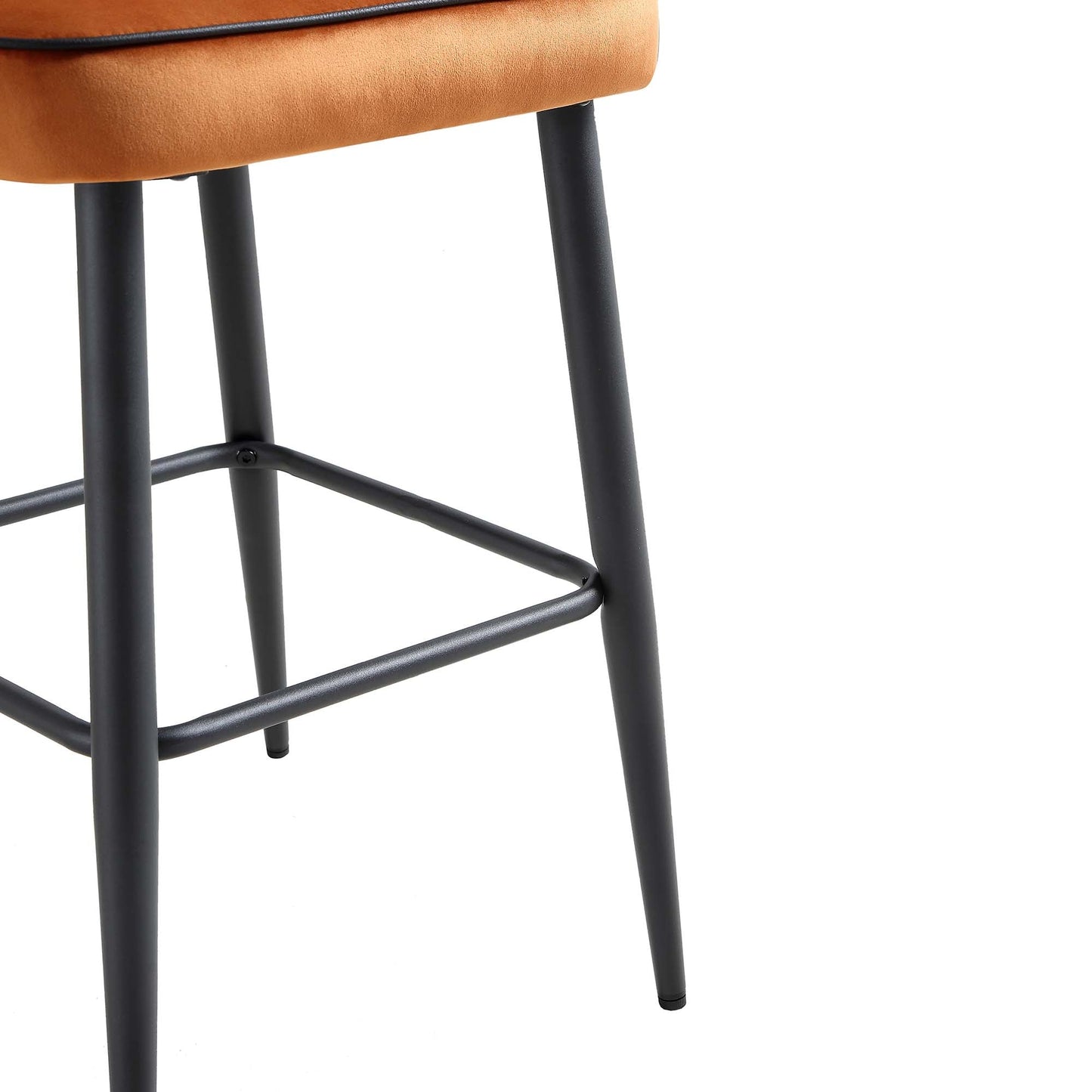 Ensemble de 2 tabourets de bar Oakley en velours orange avec passepoil contrasté