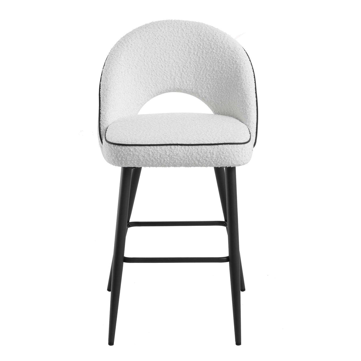 Ensemble de 2 tabourets de bar Oakley blancs en tissu bouclé avec passepoil contrasté