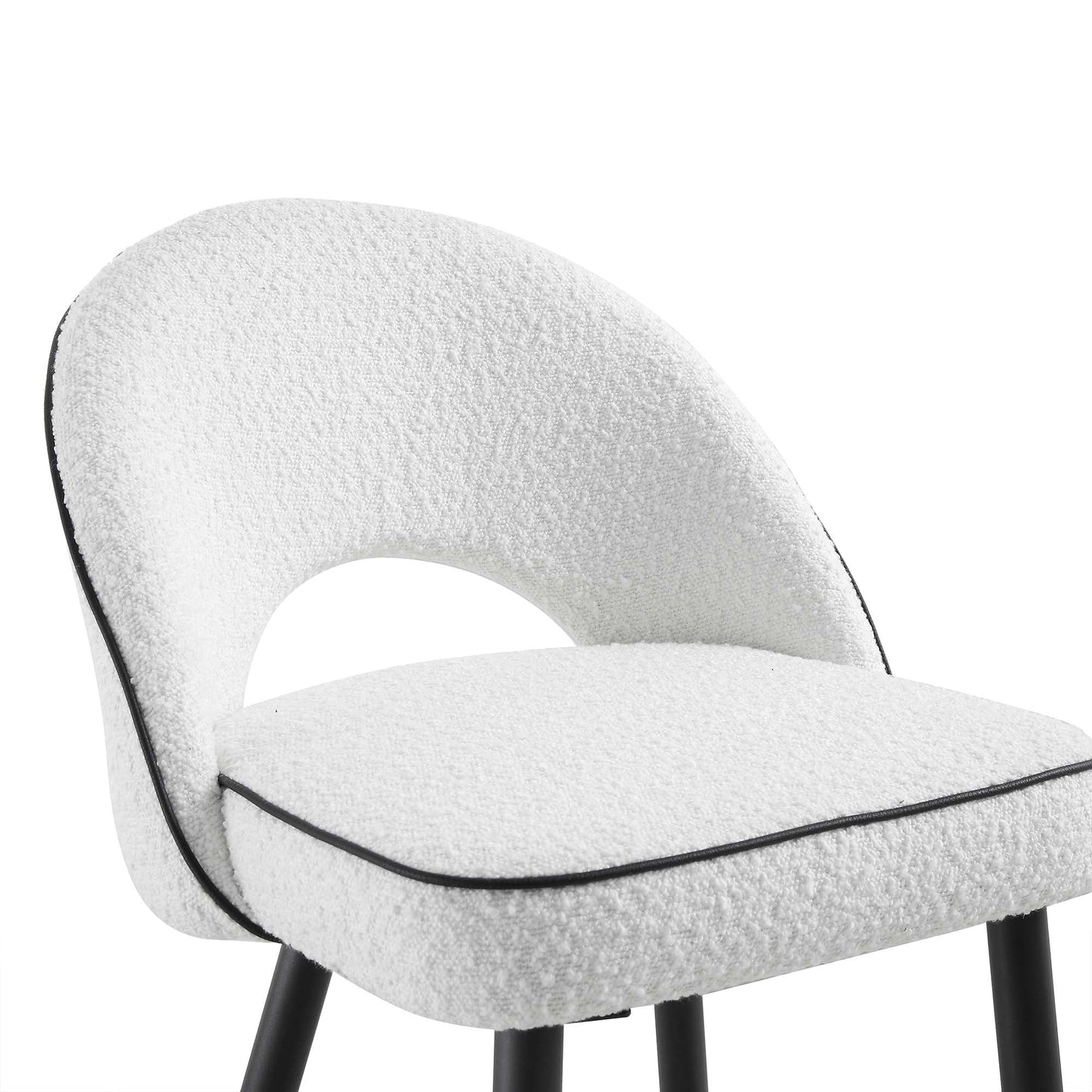 Ensemble de 2 tabourets de bar Oakley blancs en tissu bouclé avec passepoil contrasté