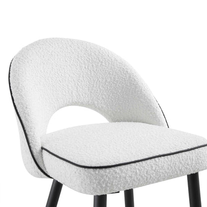 Ensemble de 2 tabourets de bar Oakley blancs en tissu bouclé avec passepoil contrasté