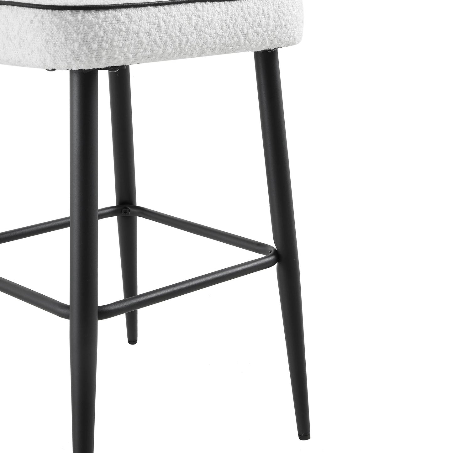 Ensemble de 2 tabourets de bar Oakley blancs en tissu bouclé avec passepoil contrasté